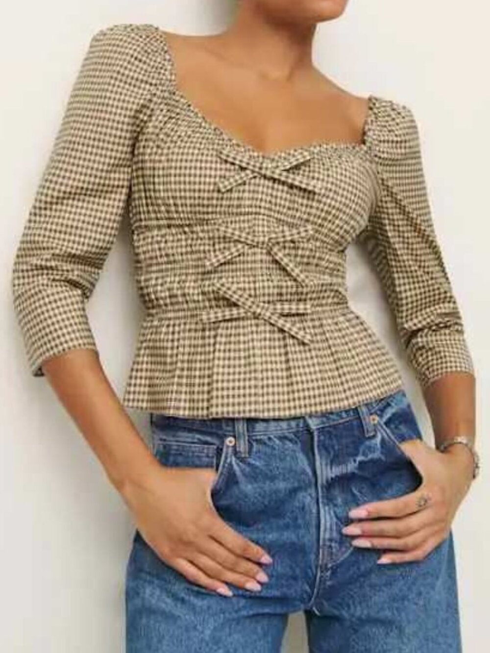 Reformation Lauryn Top Blondie Check Gingham Blouse 0